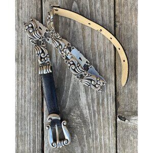 Brighton Vtg Silvertone Scroll Dk Brown Leather Belt Med Total Length 34.75” S18